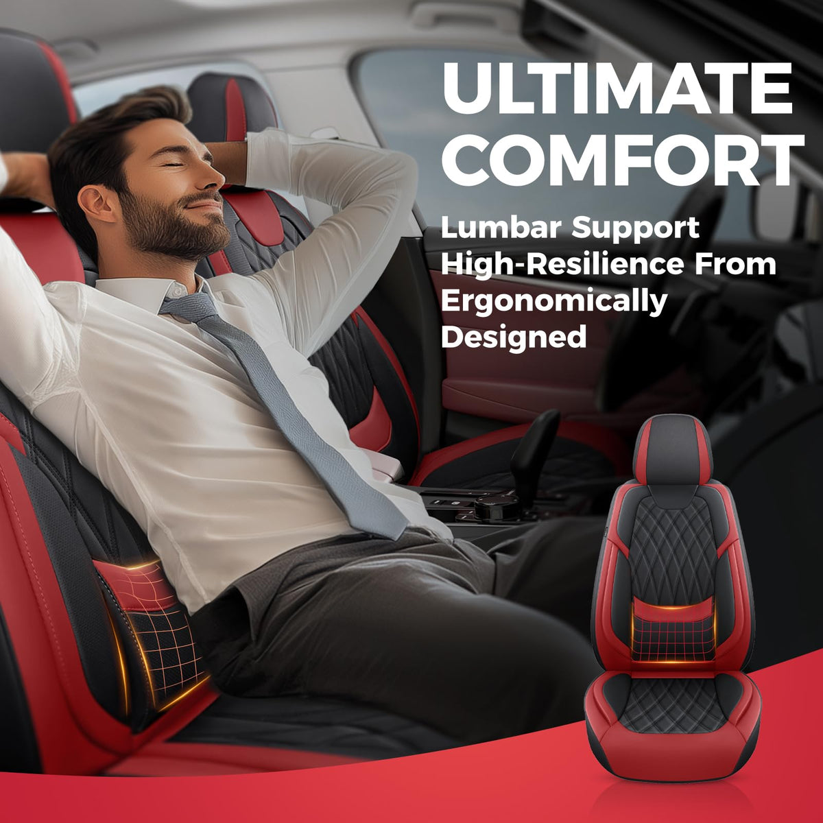 Car Seat Covers Full Set Faux Leather Black Red D117