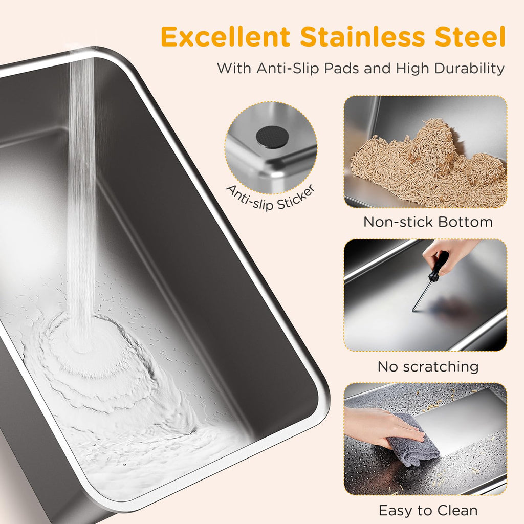 XL Black Stainless Steel Litter Box with Lid F8963