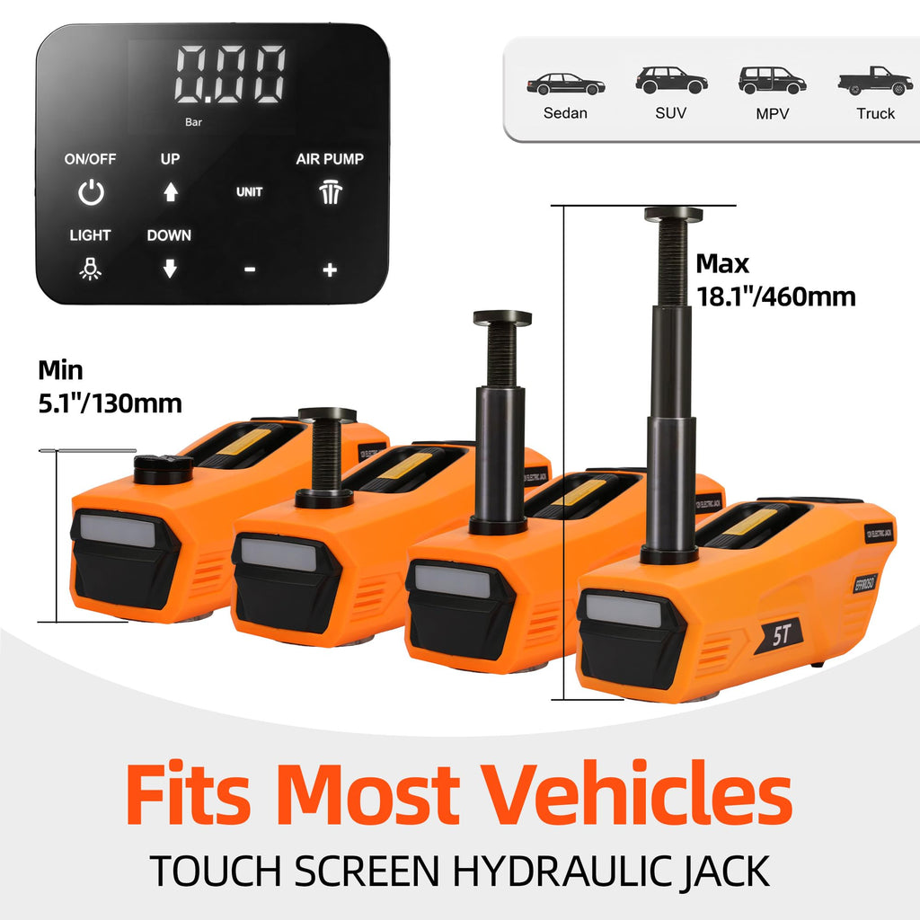 5 Ton 12V Electric Car Jack Kit with Impact Wrench and Tire Inflator Pump E7221