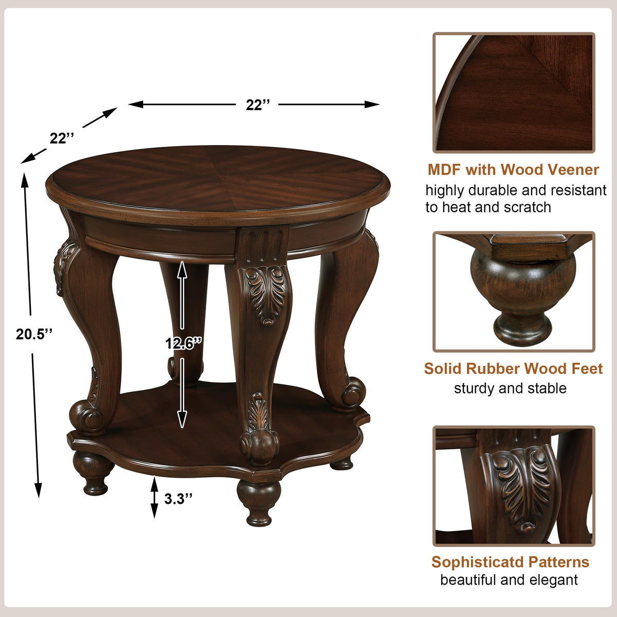 Vintage Round Wood End Side Table 22-Inch K20475