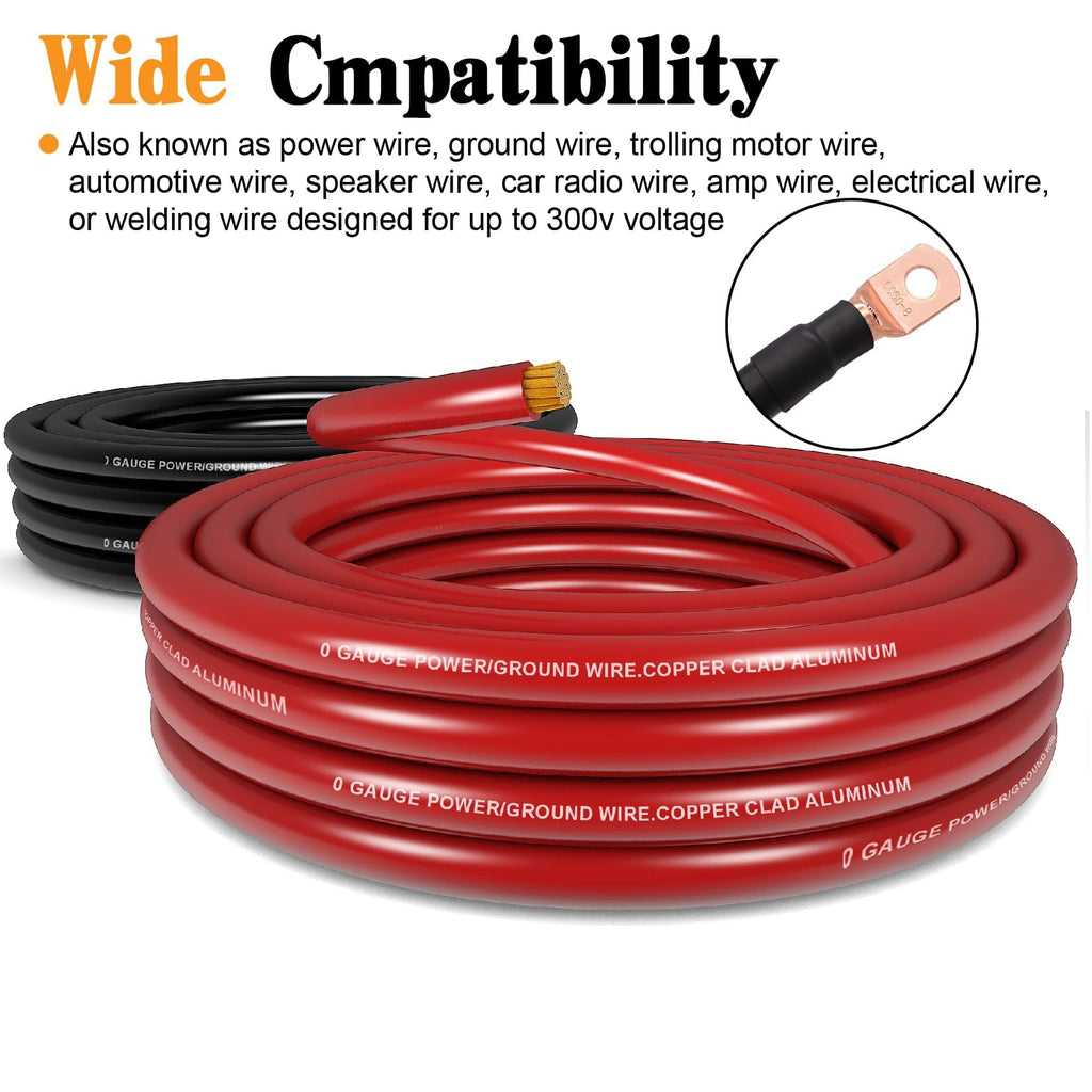 0 Gauge Battery Cable with 250A Fuse Holder & Terminals Kit A355621