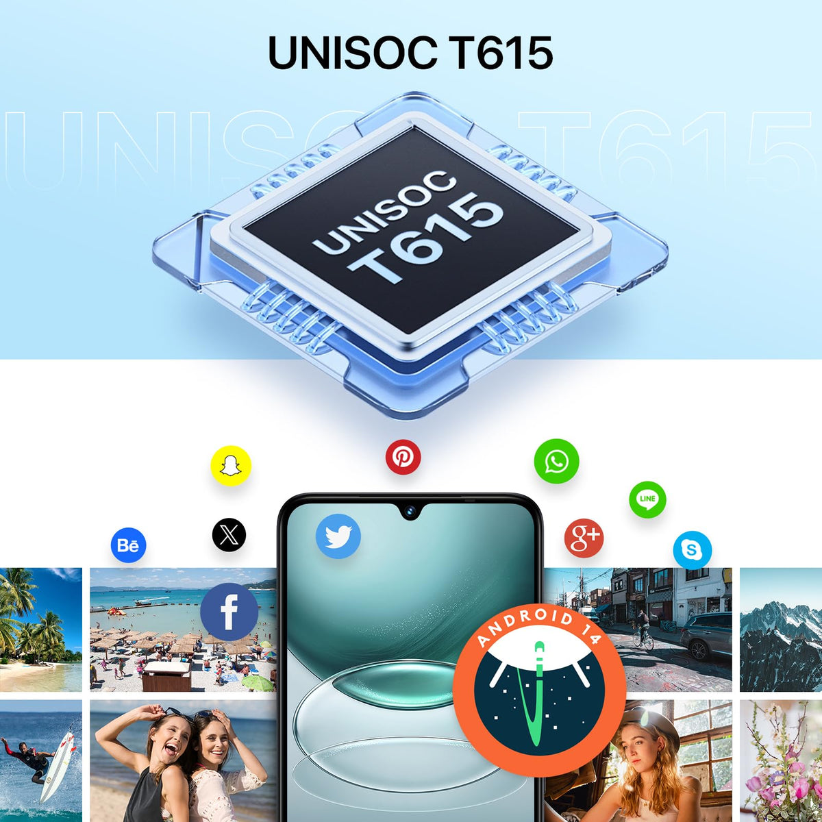 Unlocked Cell Phone Android 14, 6.9" HD+ 120Hz, 12GB +128GB, 6000mAh, 50MP Triple Camera, Dual 4G LTE, NFC, Black C2716