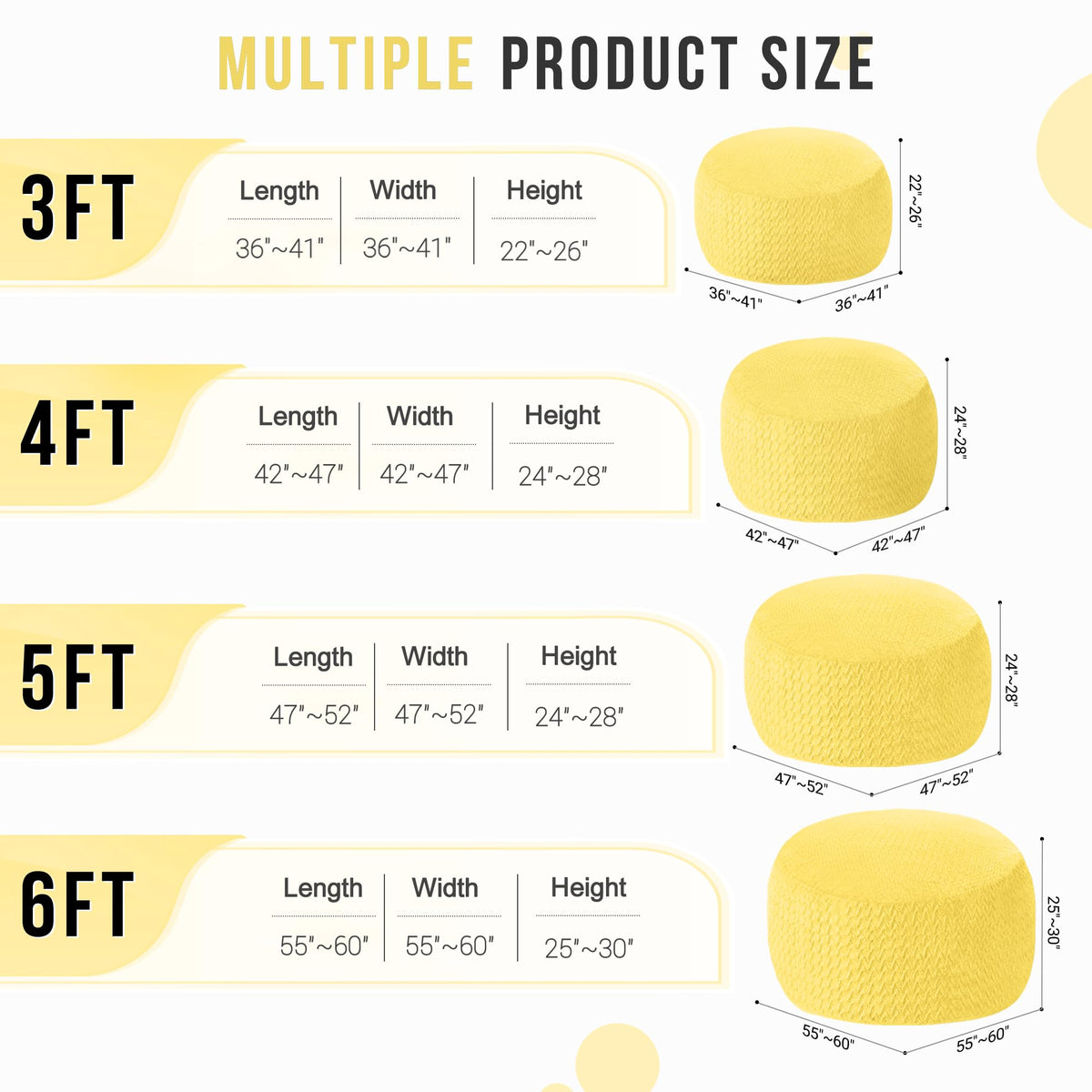 3FT Yellow Memory Foam Bean Bag Chair Y962904