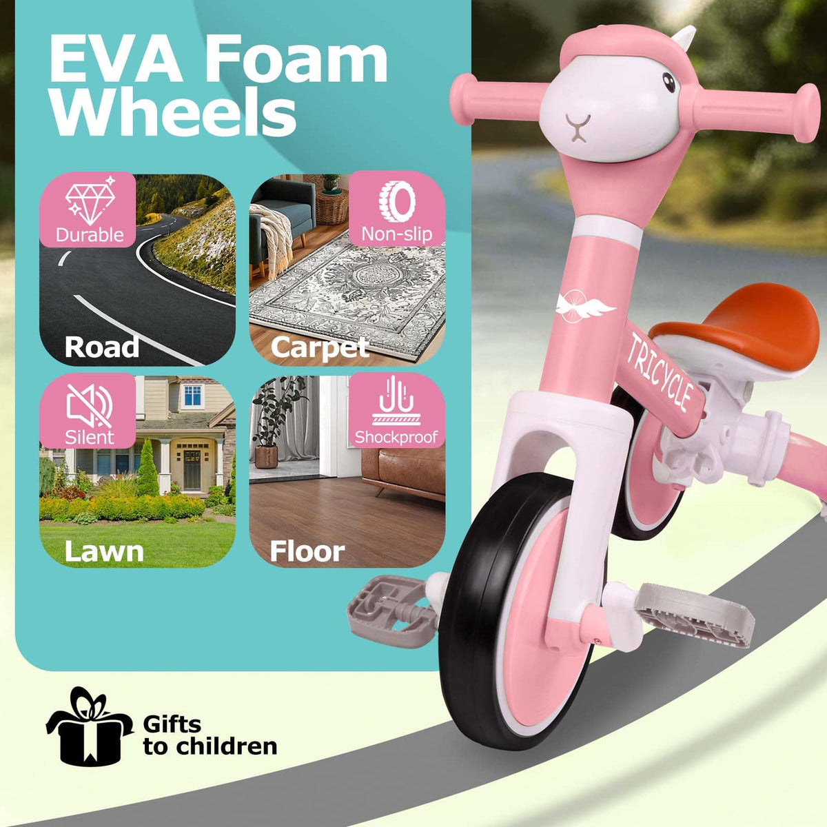 4-in-1 Kids Tricycle with Light & Music A515581
