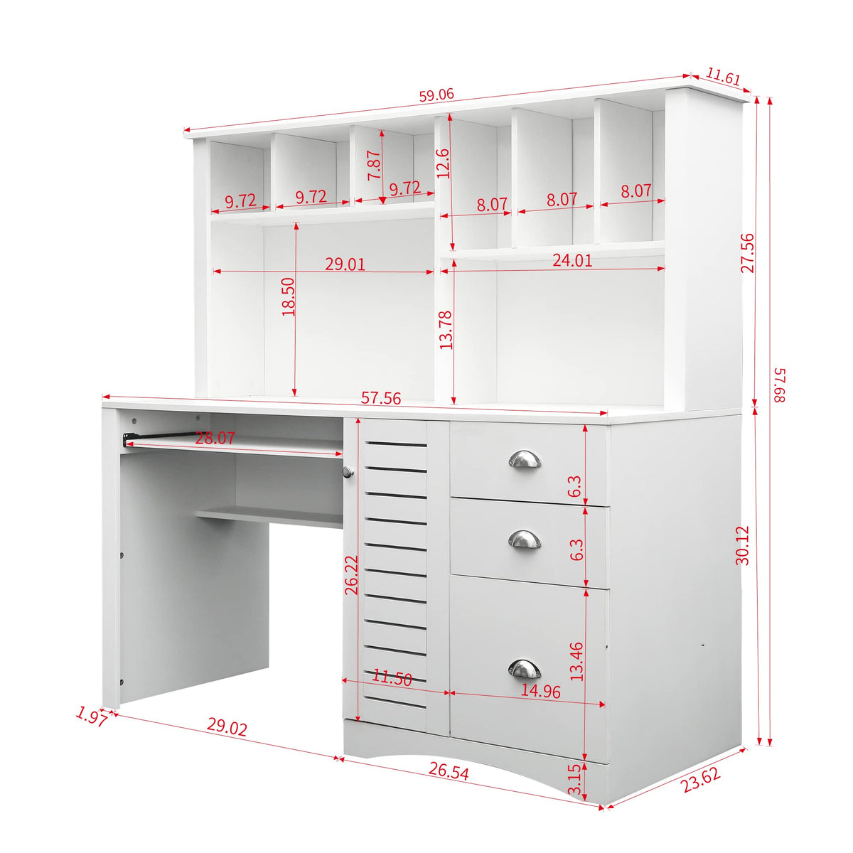 White Computer Desk with Hutch L25165