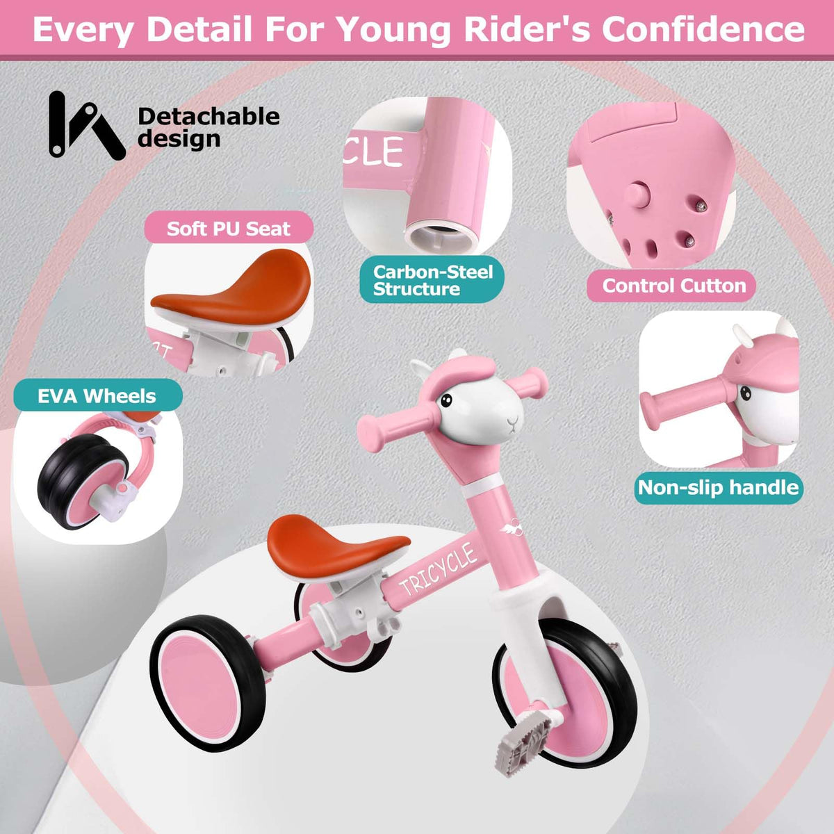 4-in-1 Kids Tricycle with Light & Music A515581
