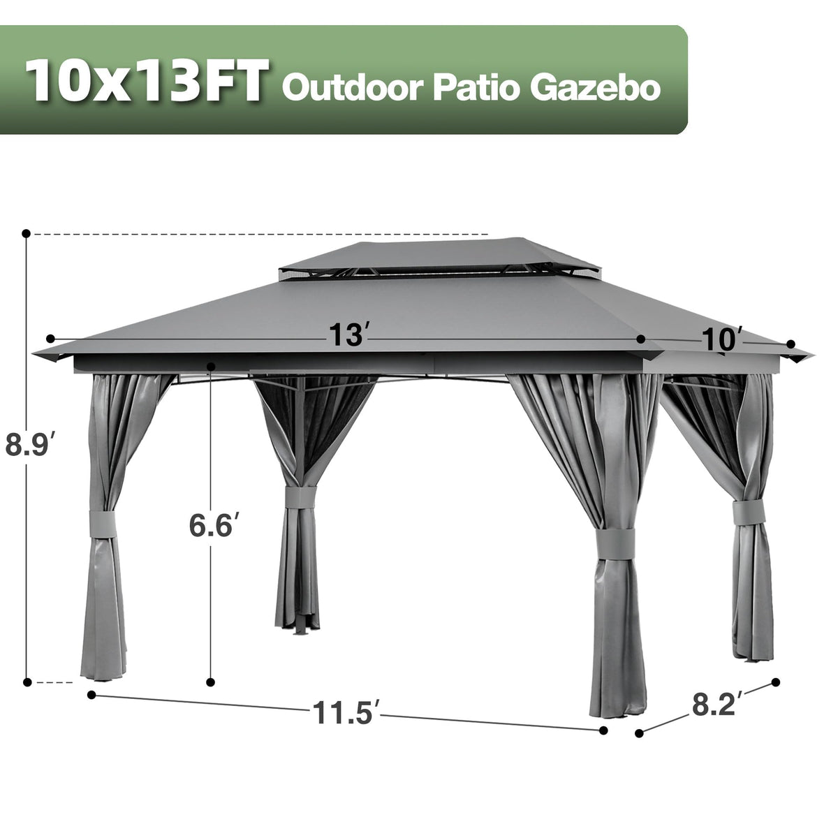 10x13 Outdoor Gazebo with Mosquito Netting and Privacy Screens J8178