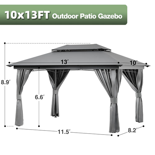 10x13 Outdoor Gazebo with Mosquito Netting and Privacy Screens J8178
