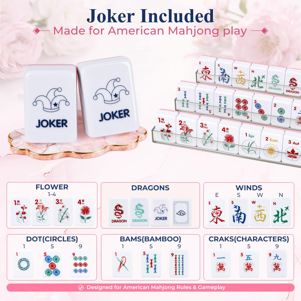 American Mahjong Set 166 Mini 0.8-Inch Tiles 4 Racks Pink F799