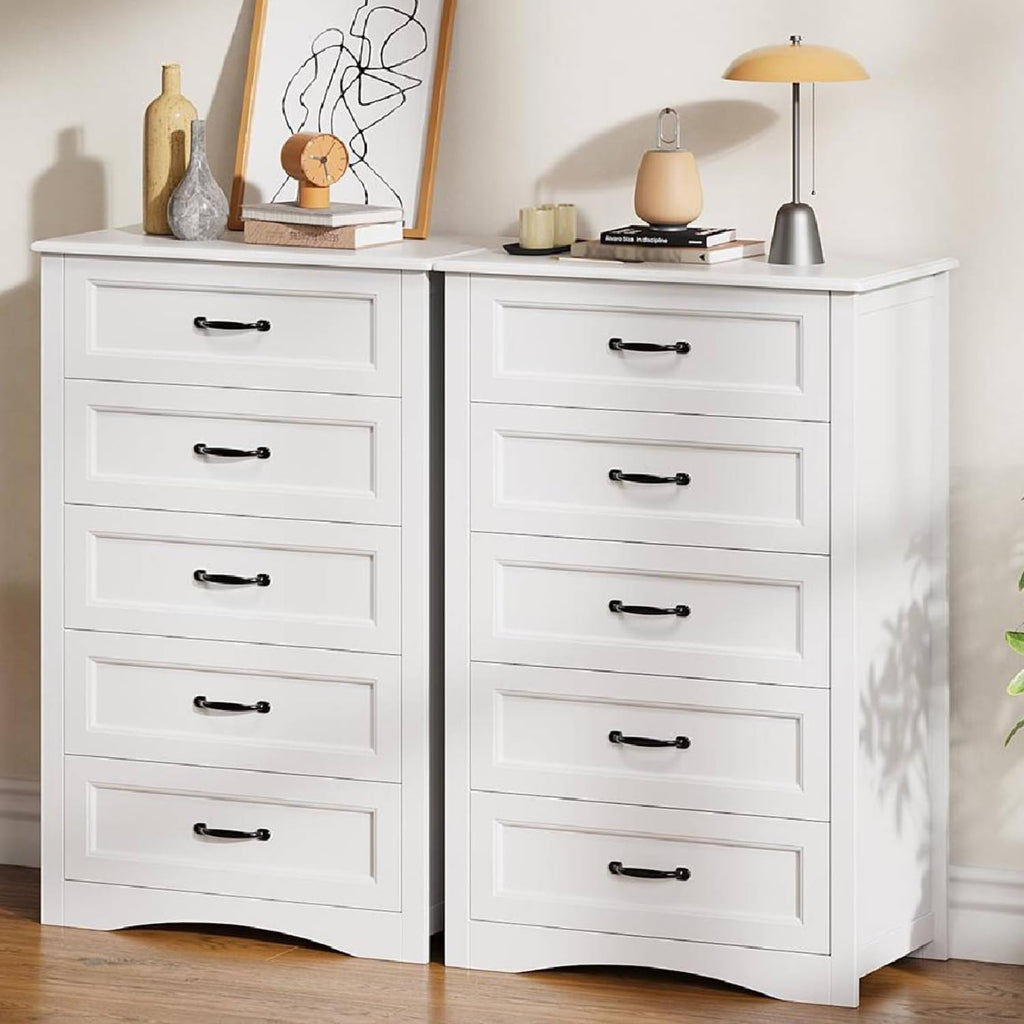 White 5 Drawer Wood Dresser U270557