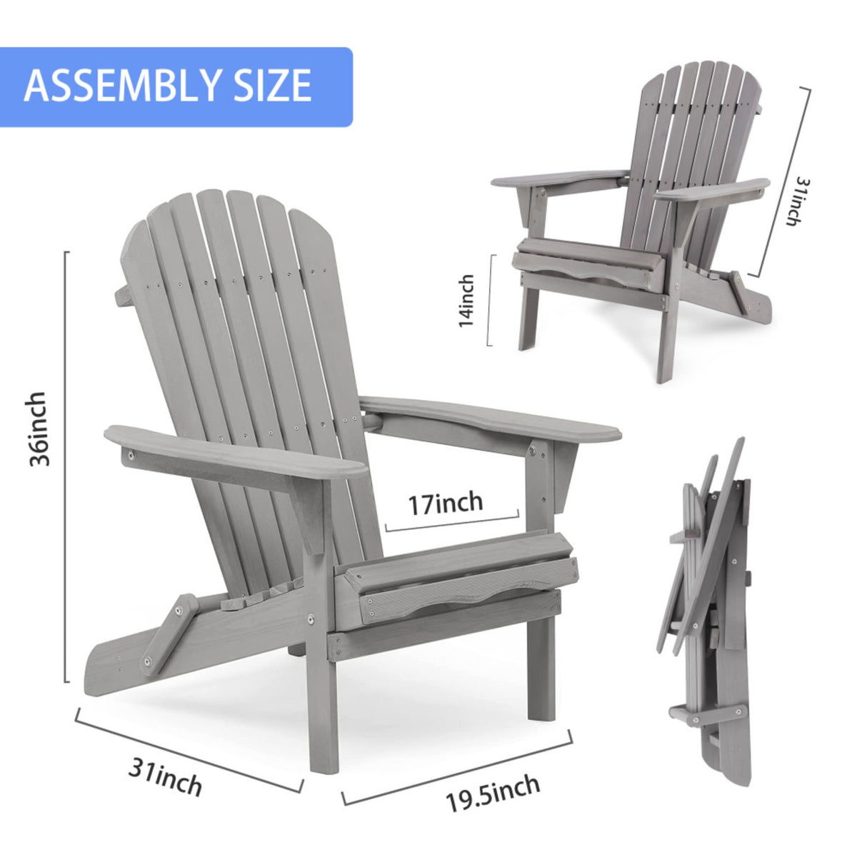Wood Folding Adirondack Chair Set of 2 Gray D3138