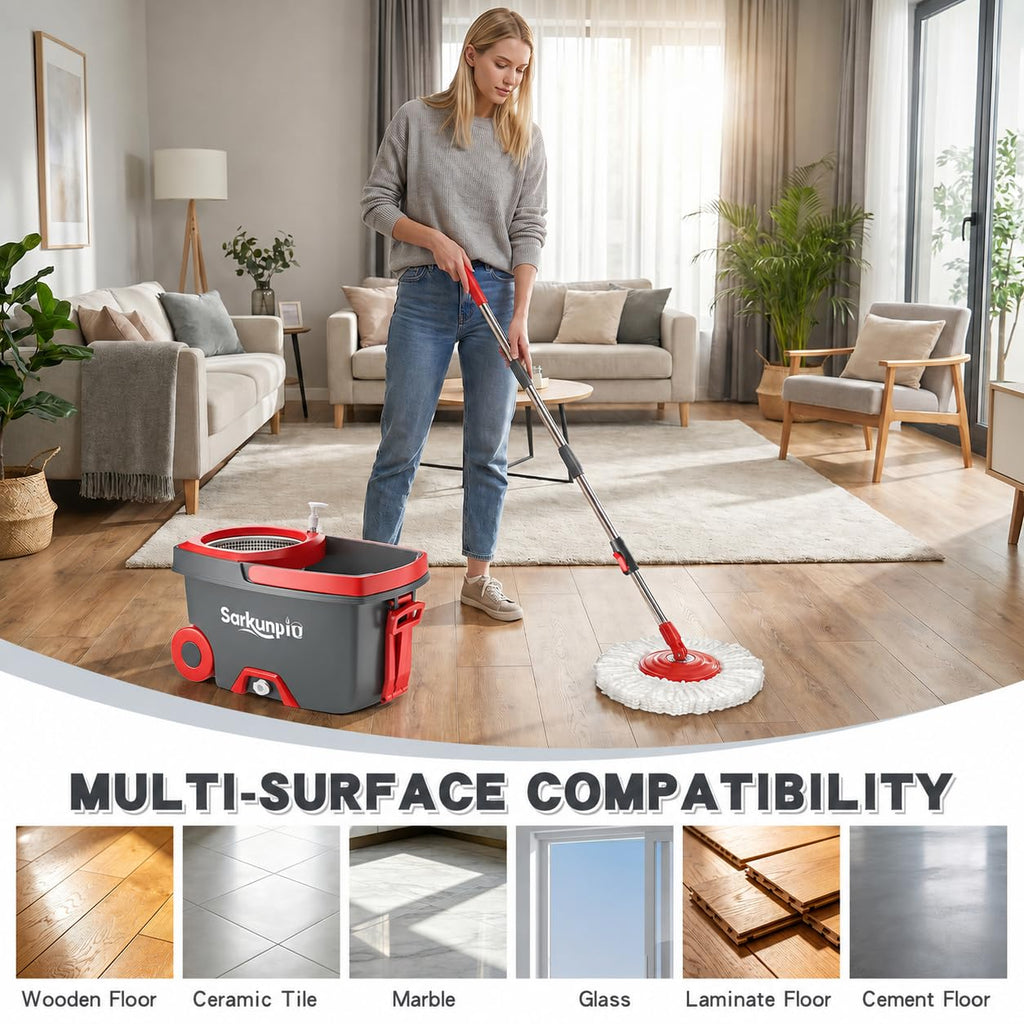 Spin Mop and Bucket Set with 6 Microfiber Heads Y103572