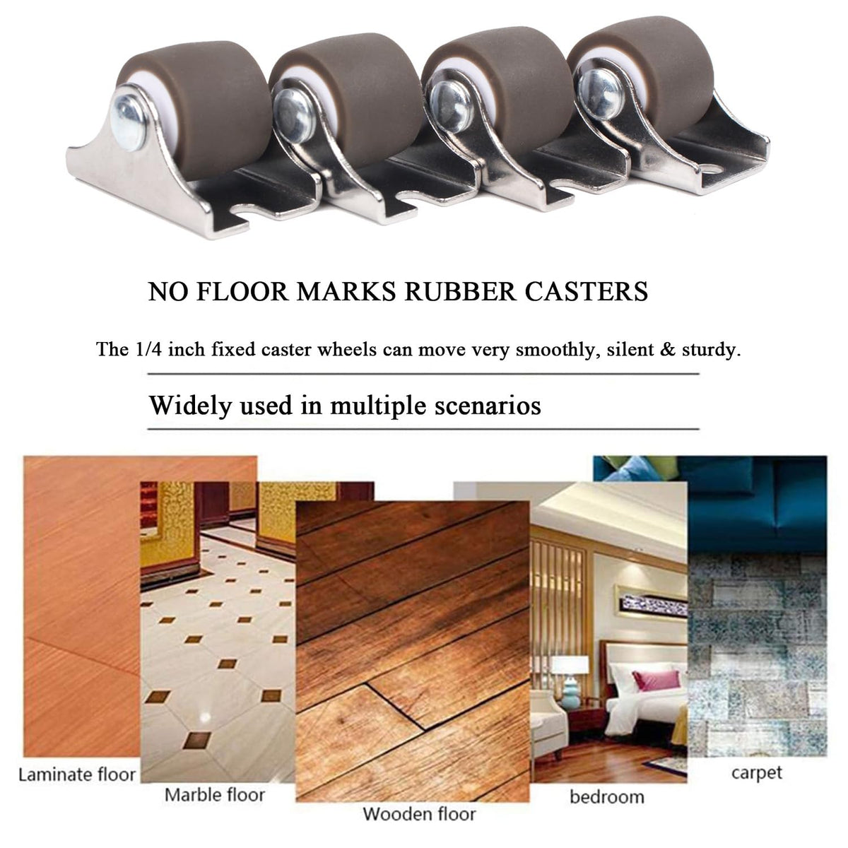 1 Inch Low Profile TPE Rubber Fixed Caster Wheels Set of 4 R5630