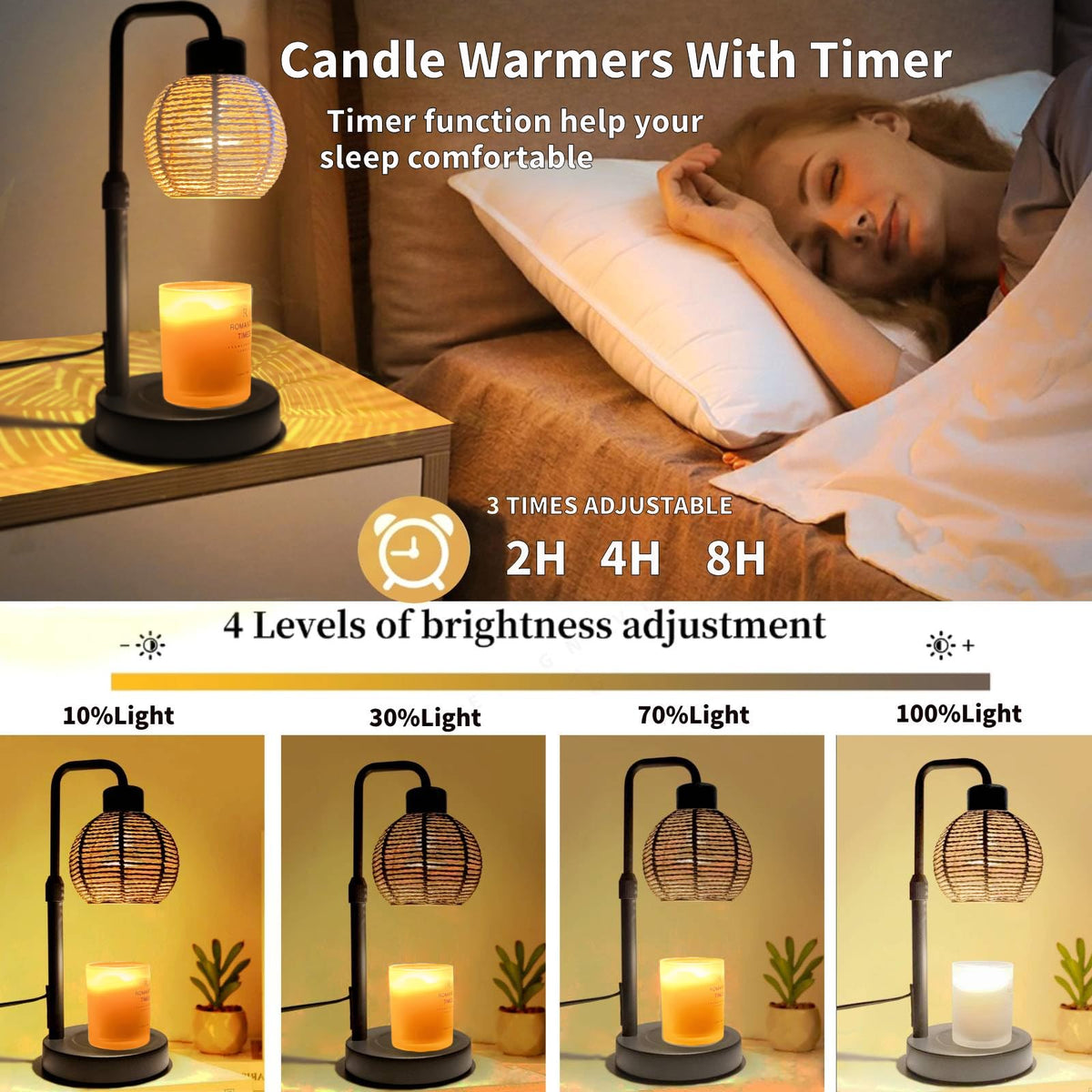 Electric Candle Warmer Lamp with Timer, Adjustable Dimmable W8217