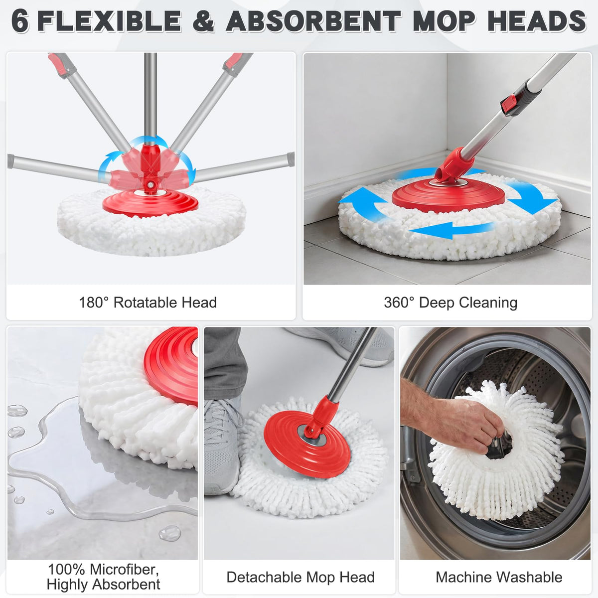 Spin Mop and Bucket Set with 6 Microfiber Heads Y103572