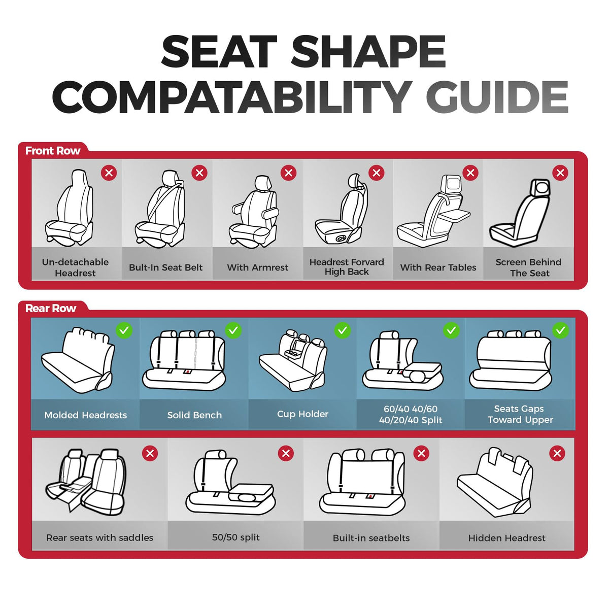 Car Seat Covers Full Set Faux Leather Black Red D117