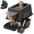 XL Black Stainless Steel Litter Box with Lid F8963