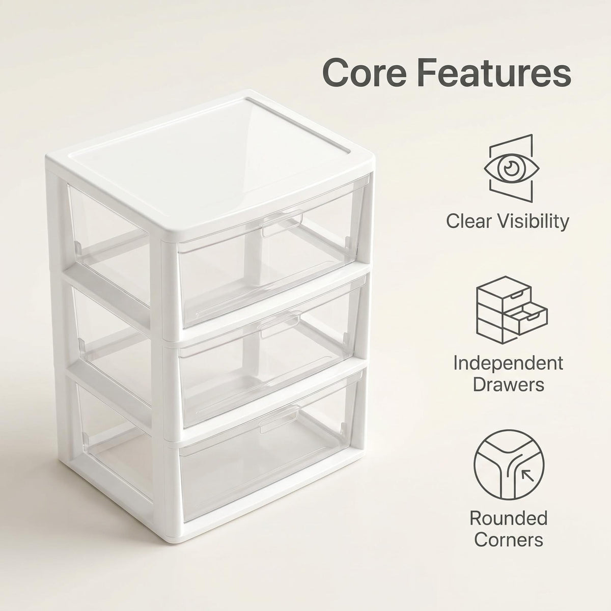 White 3 Drawer Plastic Storage Tower with Clear Bins M678