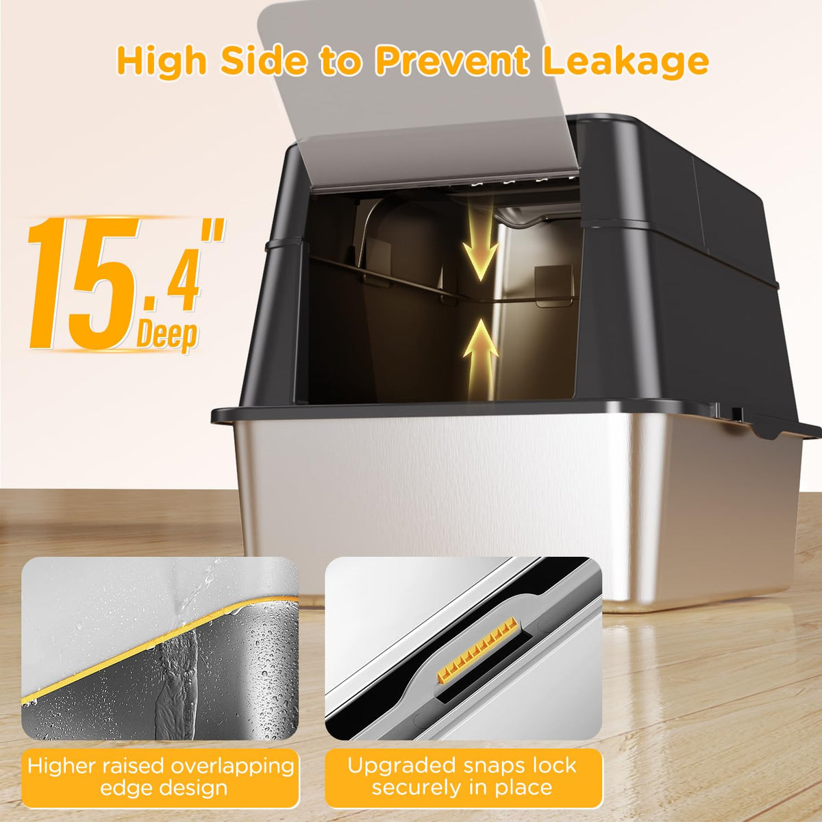 XL Black Stainless Steel Litter Box with Lid F8963