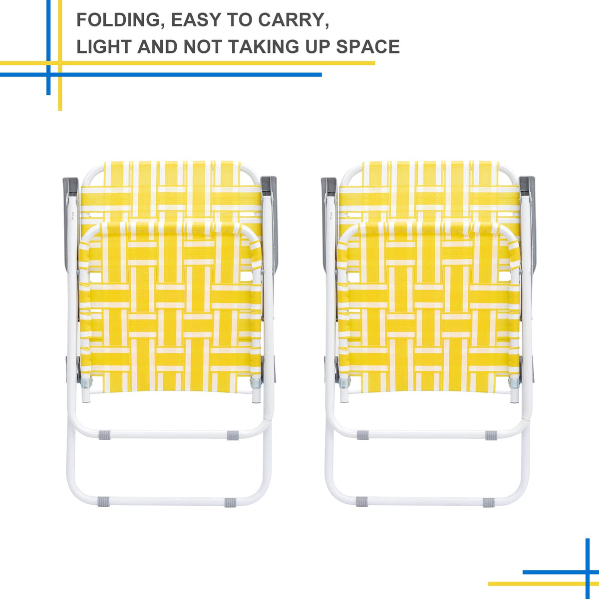 Set of 2 Yellow & White Webbed Folding Chairs S9487