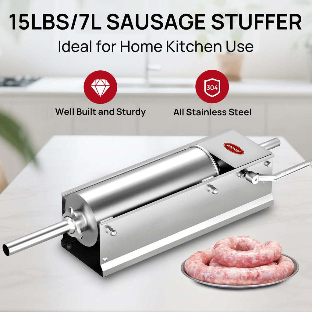Manual Stainless Steel Sausage Stuffer with 4 Stuffing Tubes R36222