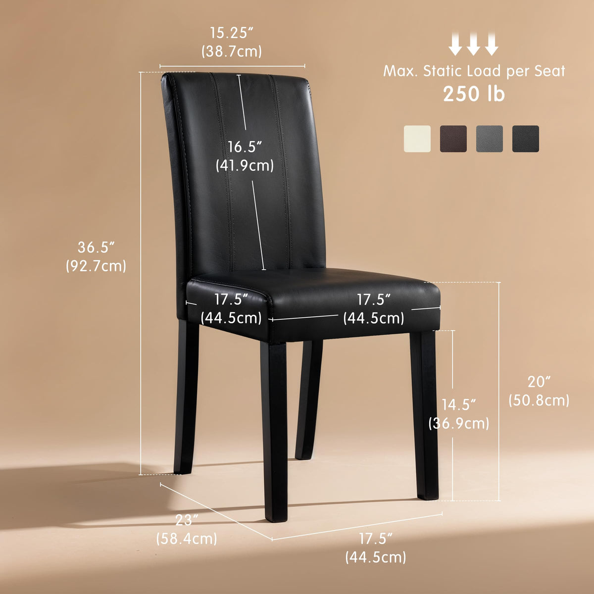 Black Faux Leather Upholstered Dining Chairs Set of 4 with Wood Legs L7083
