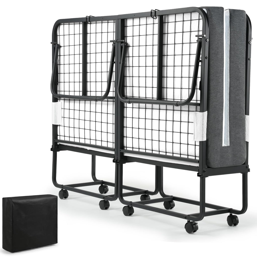 Folding Rollaway Guest Bed with 8 Casters and 6" Memory Foam Mattress H2501
