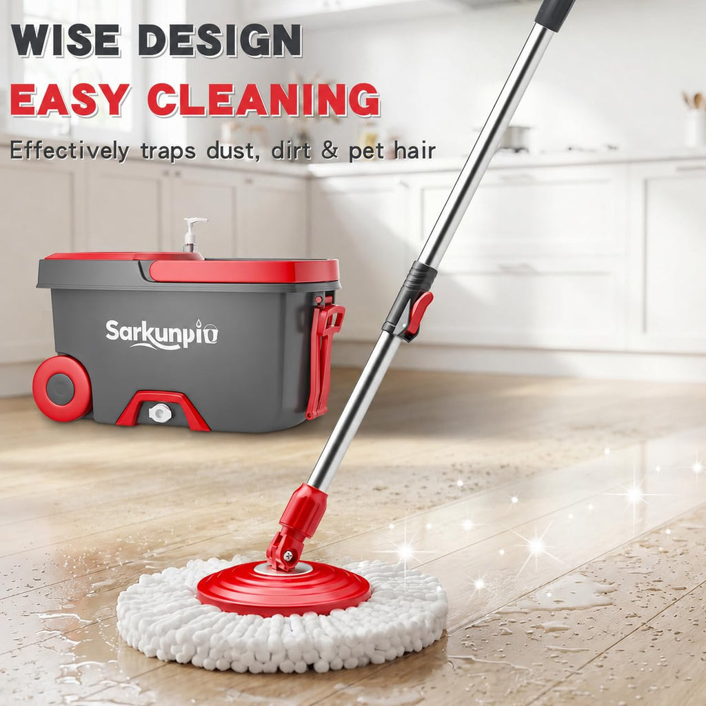 Spin Mop and Bucket Set with 6 Microfiber Heads Y103572