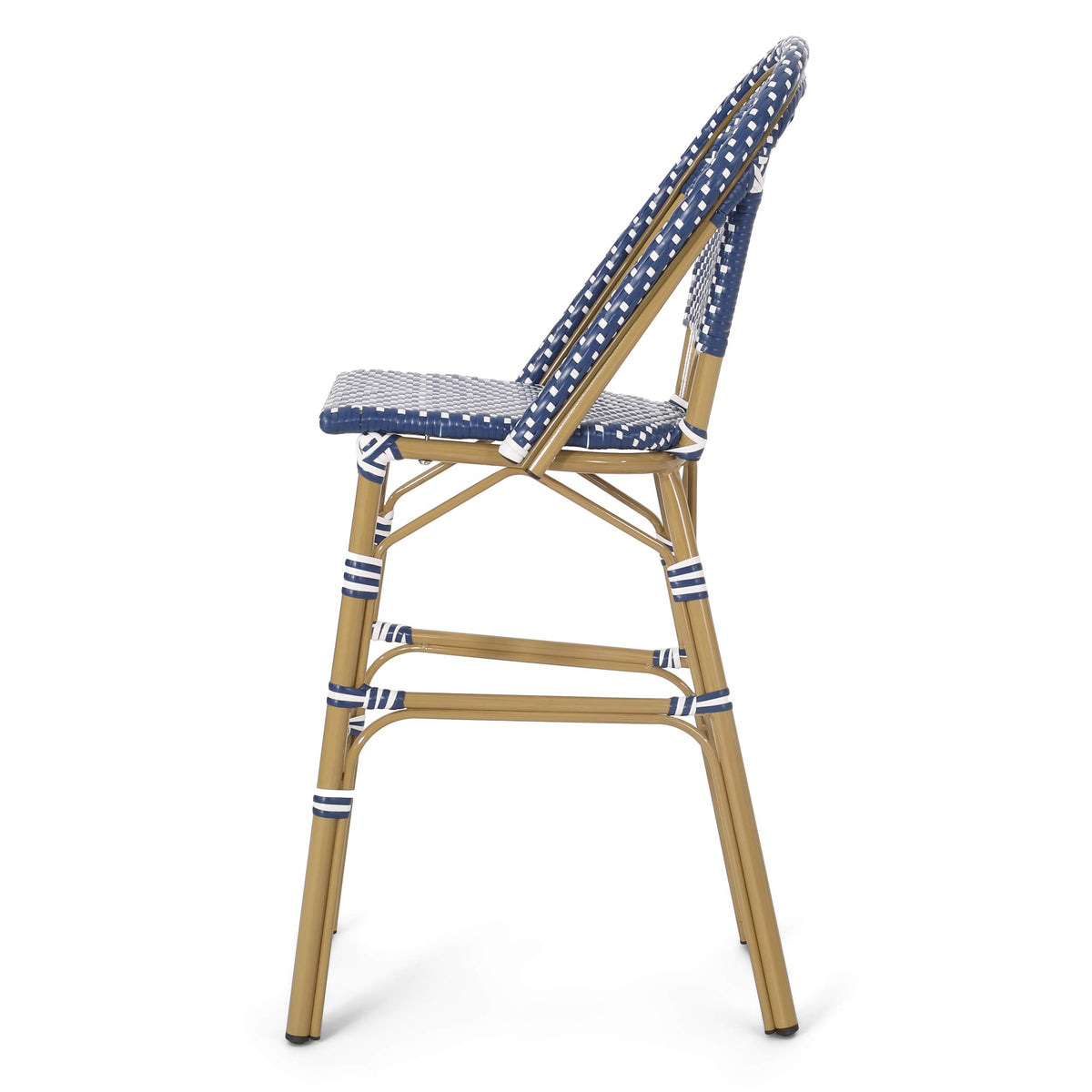 29.5" Outdoor PE Rattan Bar Stool, Dark Teal and White, Set of 2 C40327
