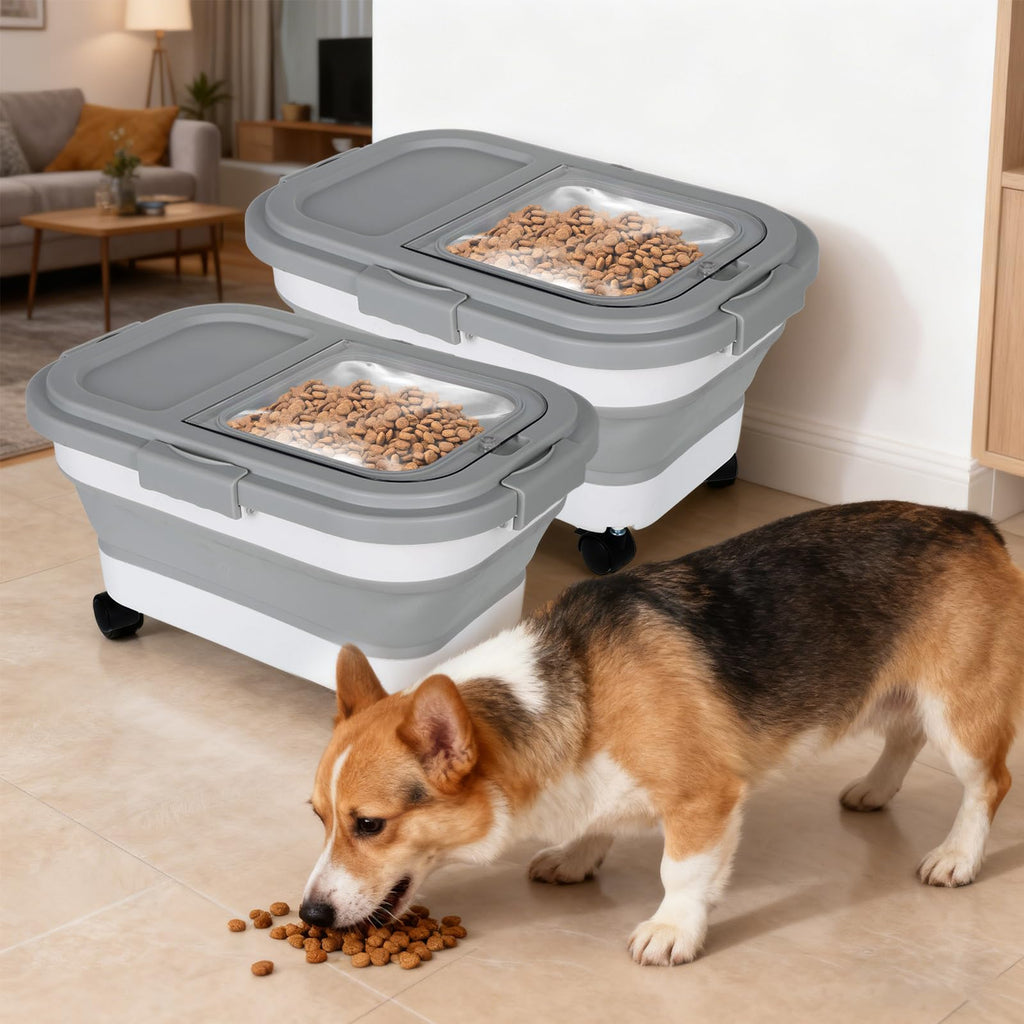 2 Pack 15Lbs Collapsible Airtight Pet Food Storage Container with Scoops V635
