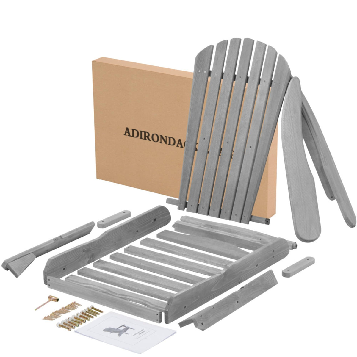 Wood Folding Adirondack Chair Set of 2 Gray D3138