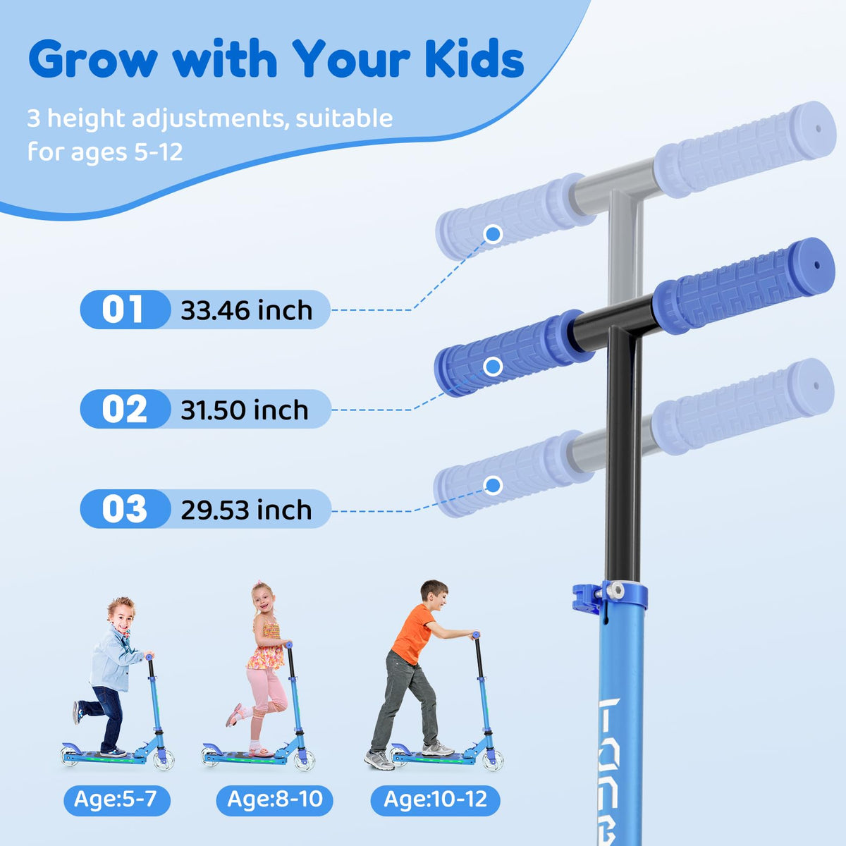 2 Wheel Adjustable Height Foldable Lightweight Kick Scooter F1861