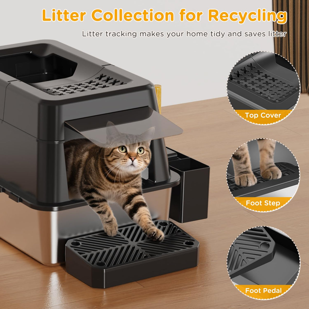 XL Black Stainless Steel Litter Box with Lid F8963