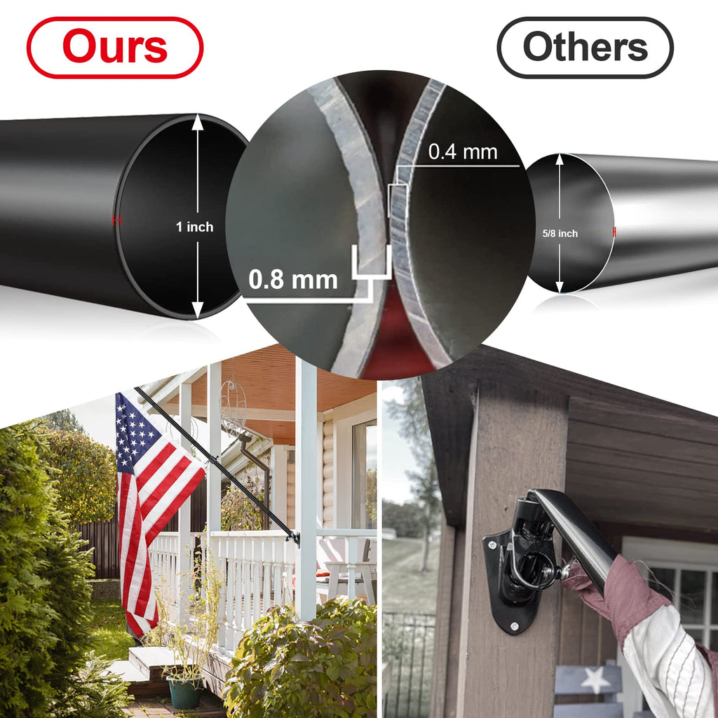 6ft Tangle Free Flag Pole Kit with Bracket, Black Metal Flagpole R717
