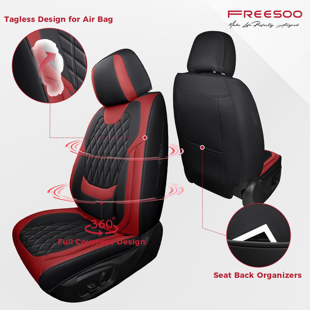 Car Seat Covers Full Set Faux Leather Black Red D117