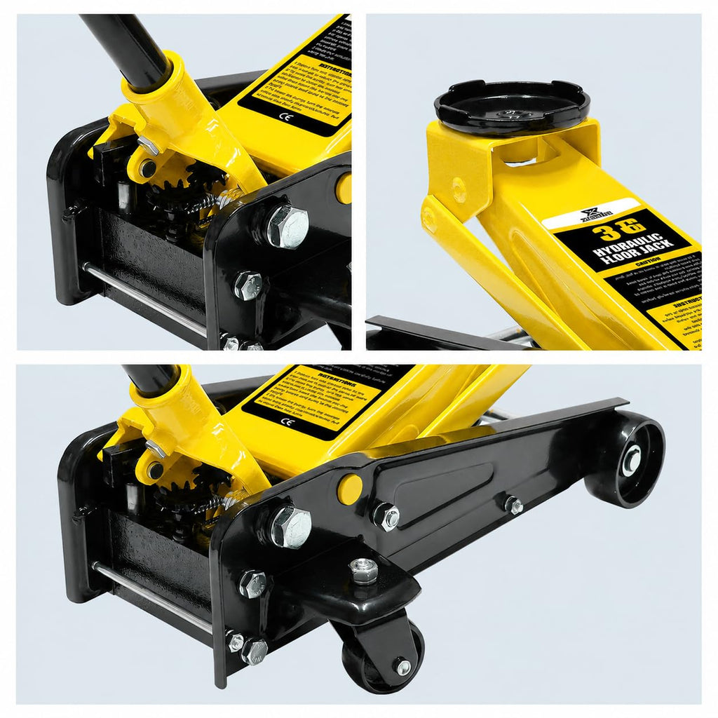 3 Ton Low Profile Steel Racing Floor Jack with Dual Pistons Quick Lift Pump I1335