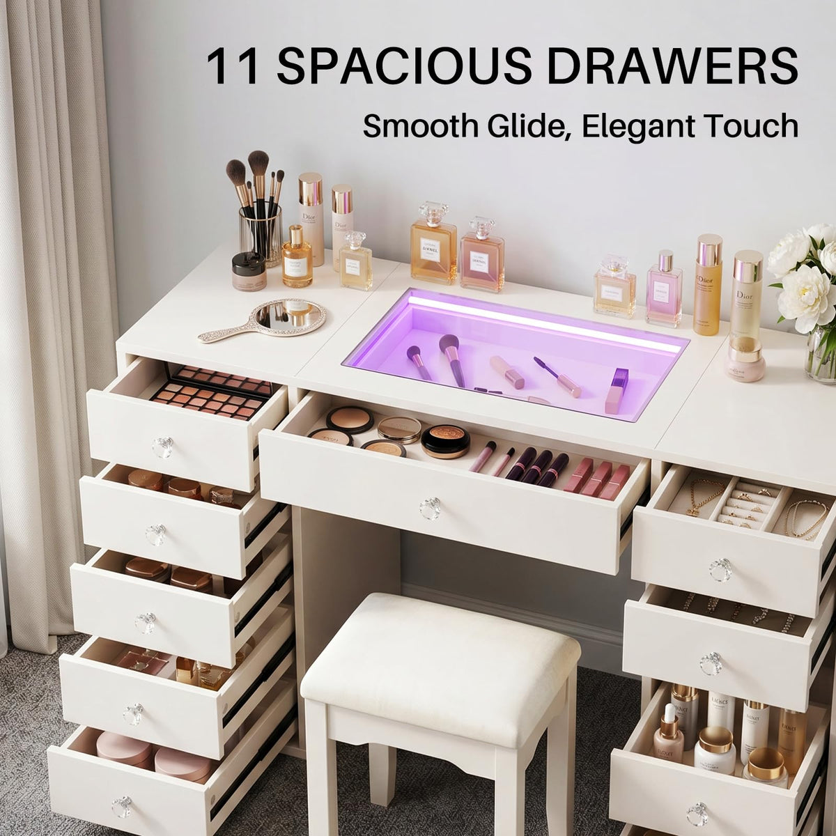 51'' 11 Drawer Vanity Makeup Desk A24904