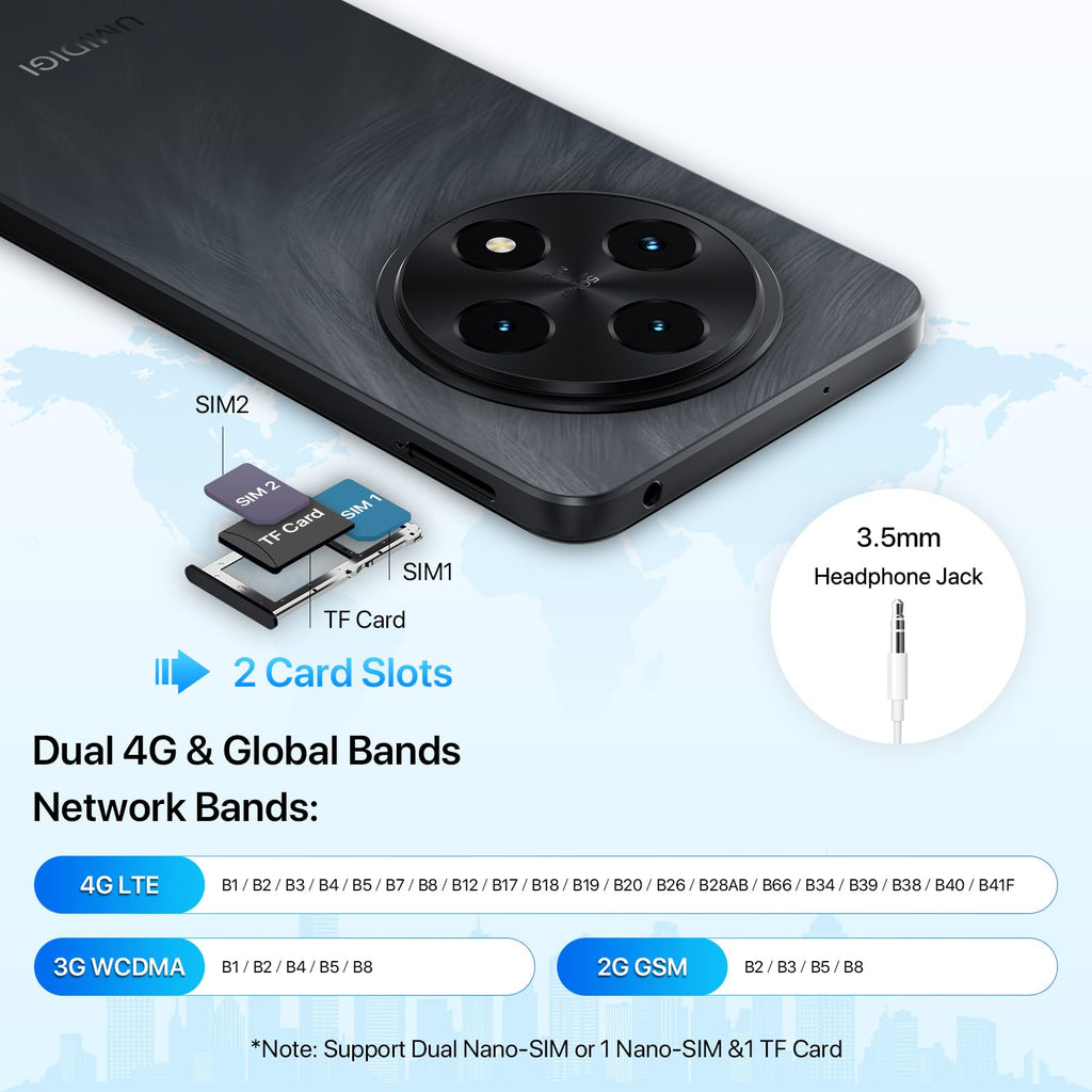 Unlocked Cell Phone Android 14, 6.9" HD+ 120Hz, 12GB +128GB, 6000mAh, 50MP Triple Camera, Dual 4G LTE, NFC, Black C2716