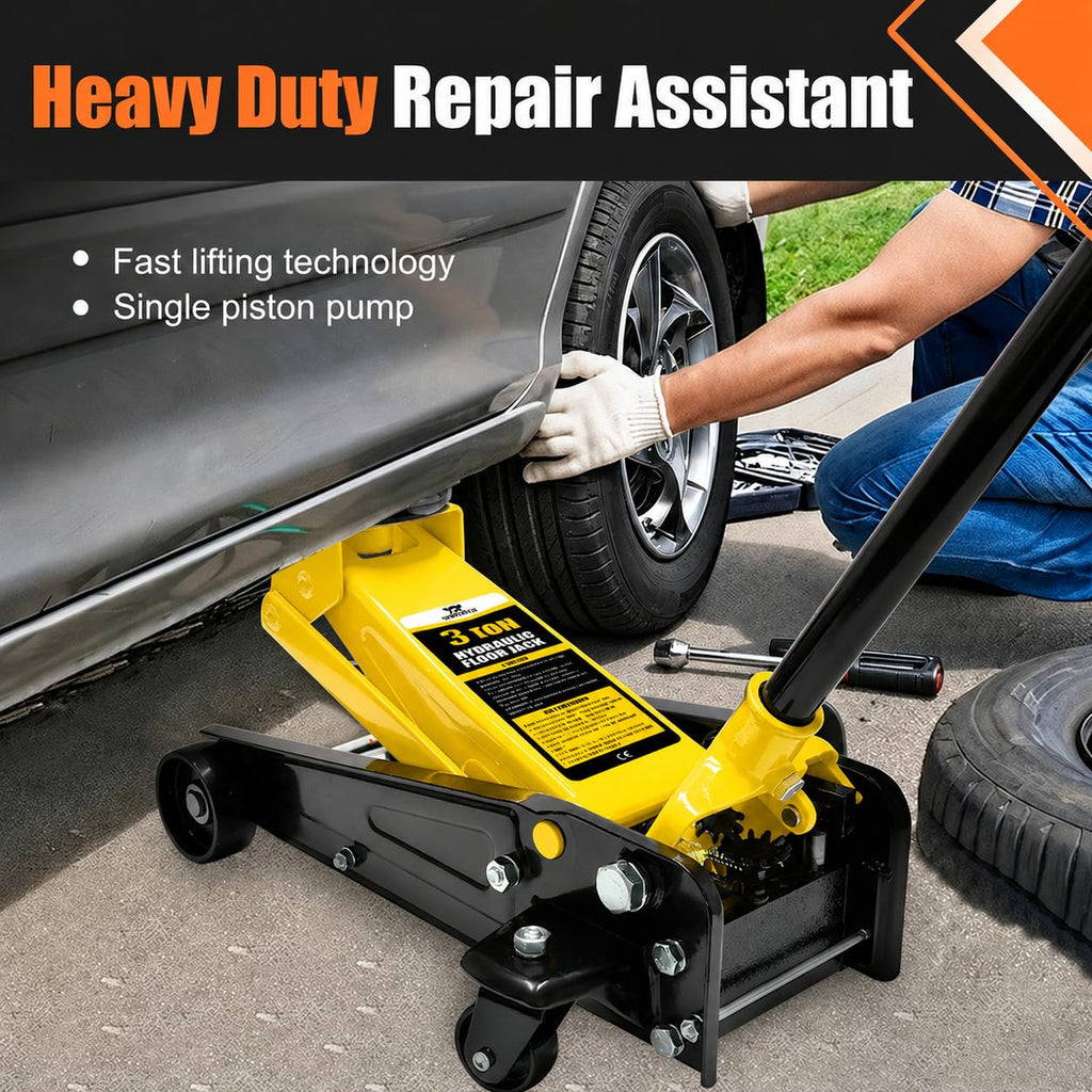 3 Ton Low Profile Steel Racing Floor Jack with Dual Pistons Quick Lift Pump I1335