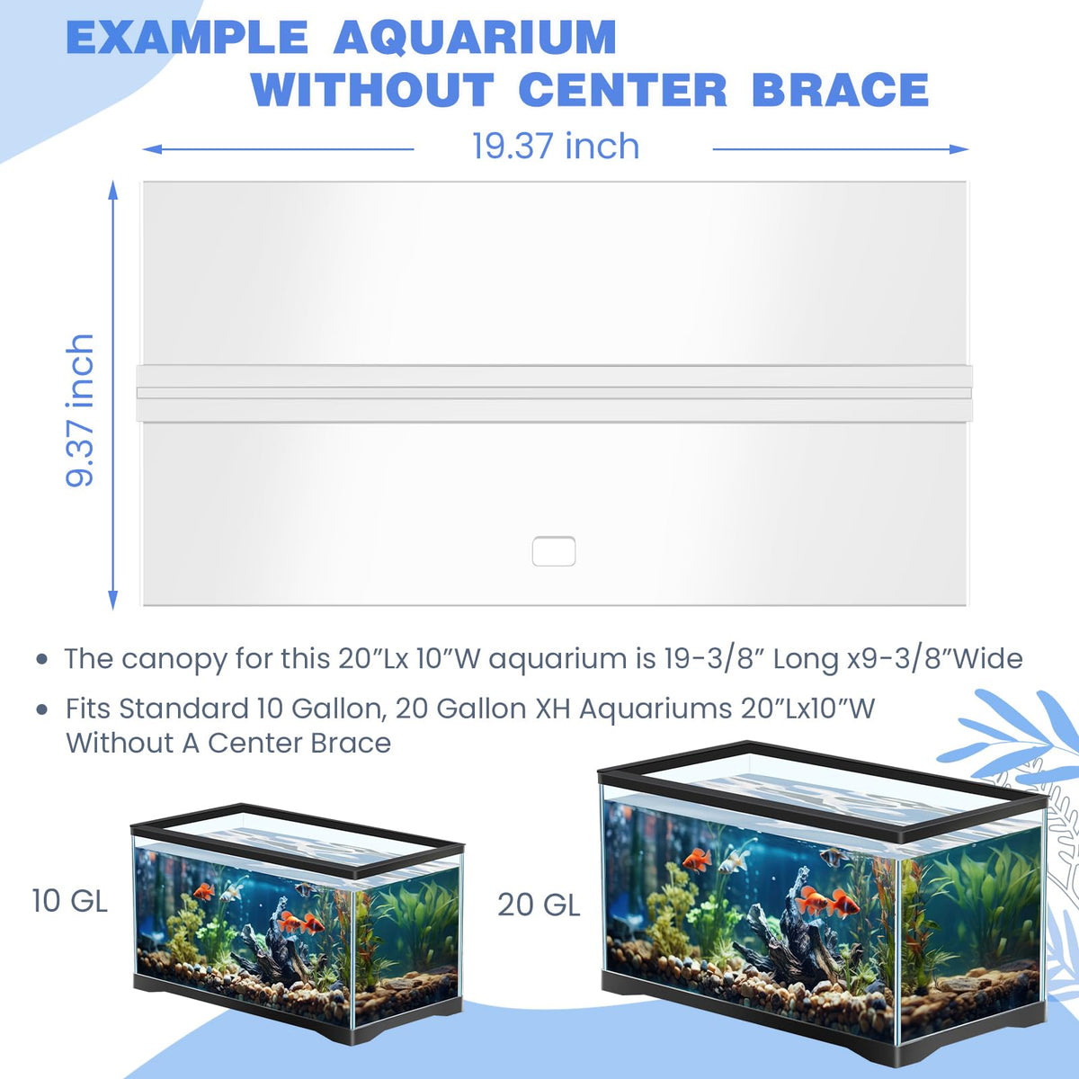 Aquarium Lids Canopy with LED Light, 3 Pcs, Clear, 20x10in S536740