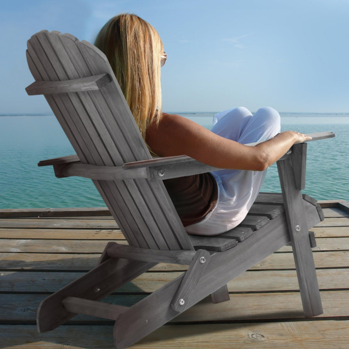 Wood Folding Adirondack Chair Set of 2 Gray D3138