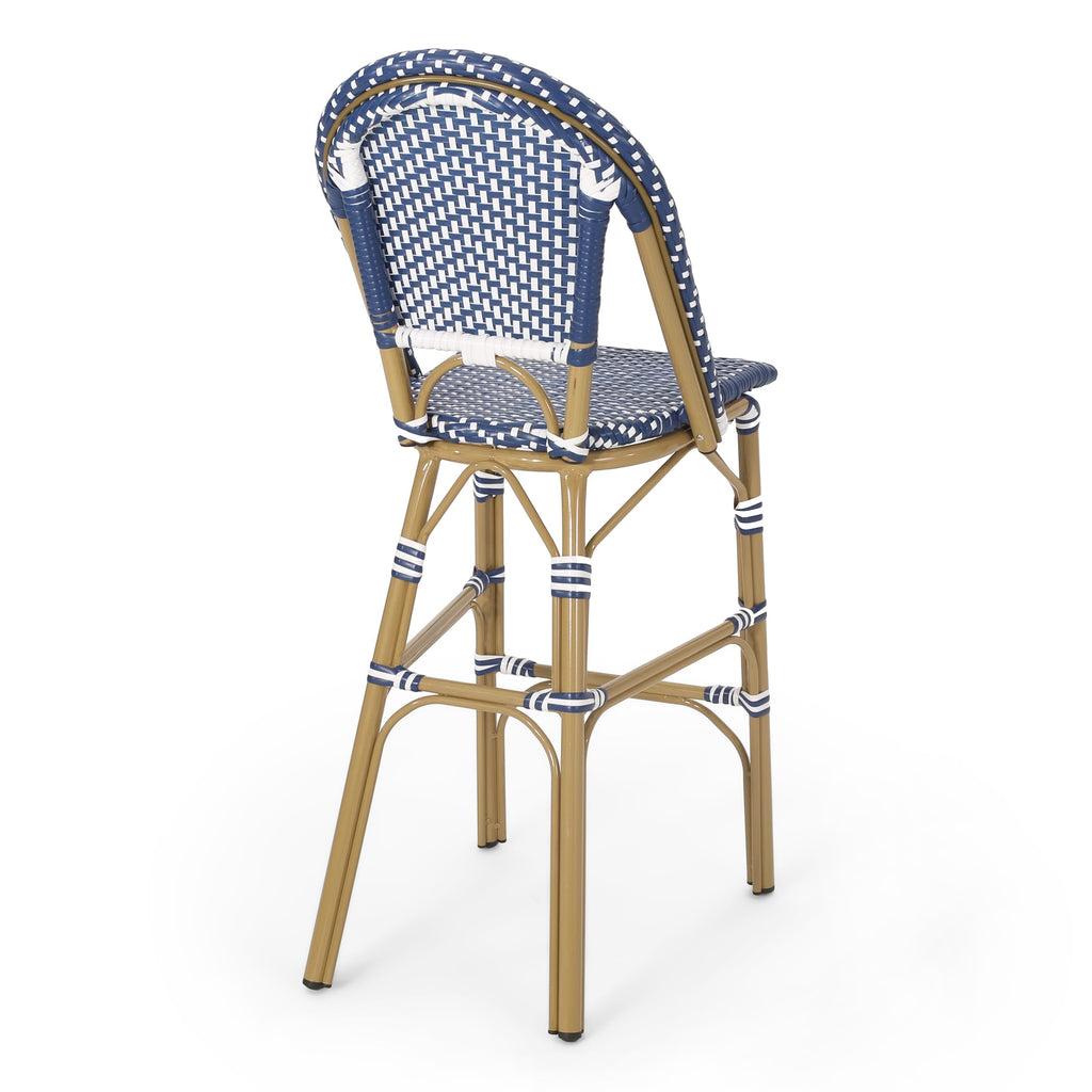 29.5" Outdoor PE Rattan Bar Stool, Dark Teal and White, Set of 2 C40327