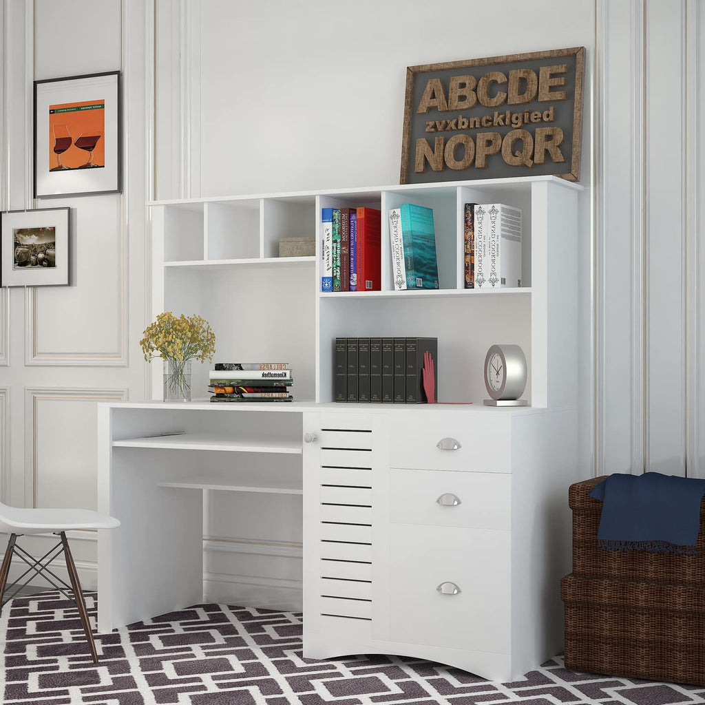 White Computer Desk with Hutch L25165
