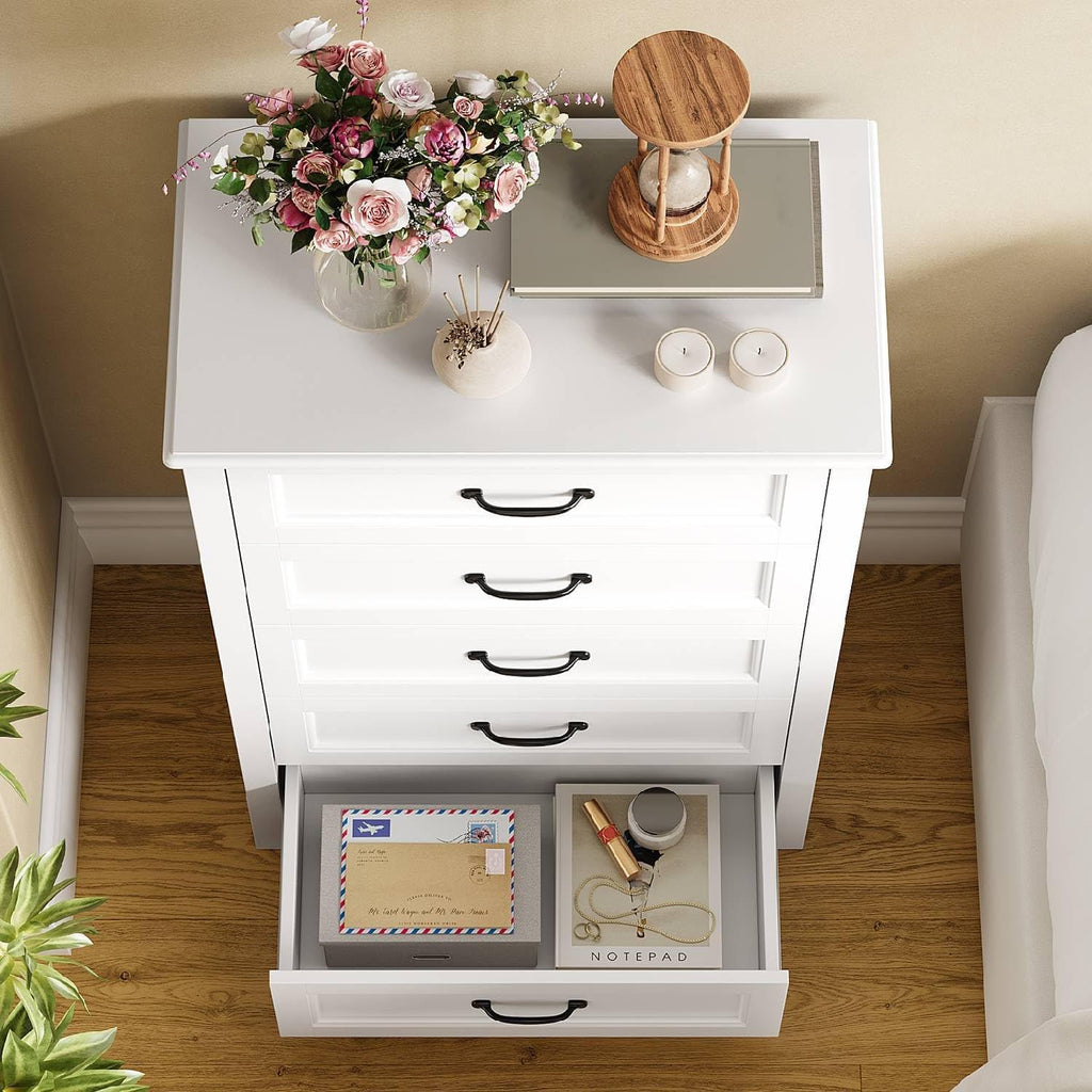 White 5 Drawer Wood Dresser U270557