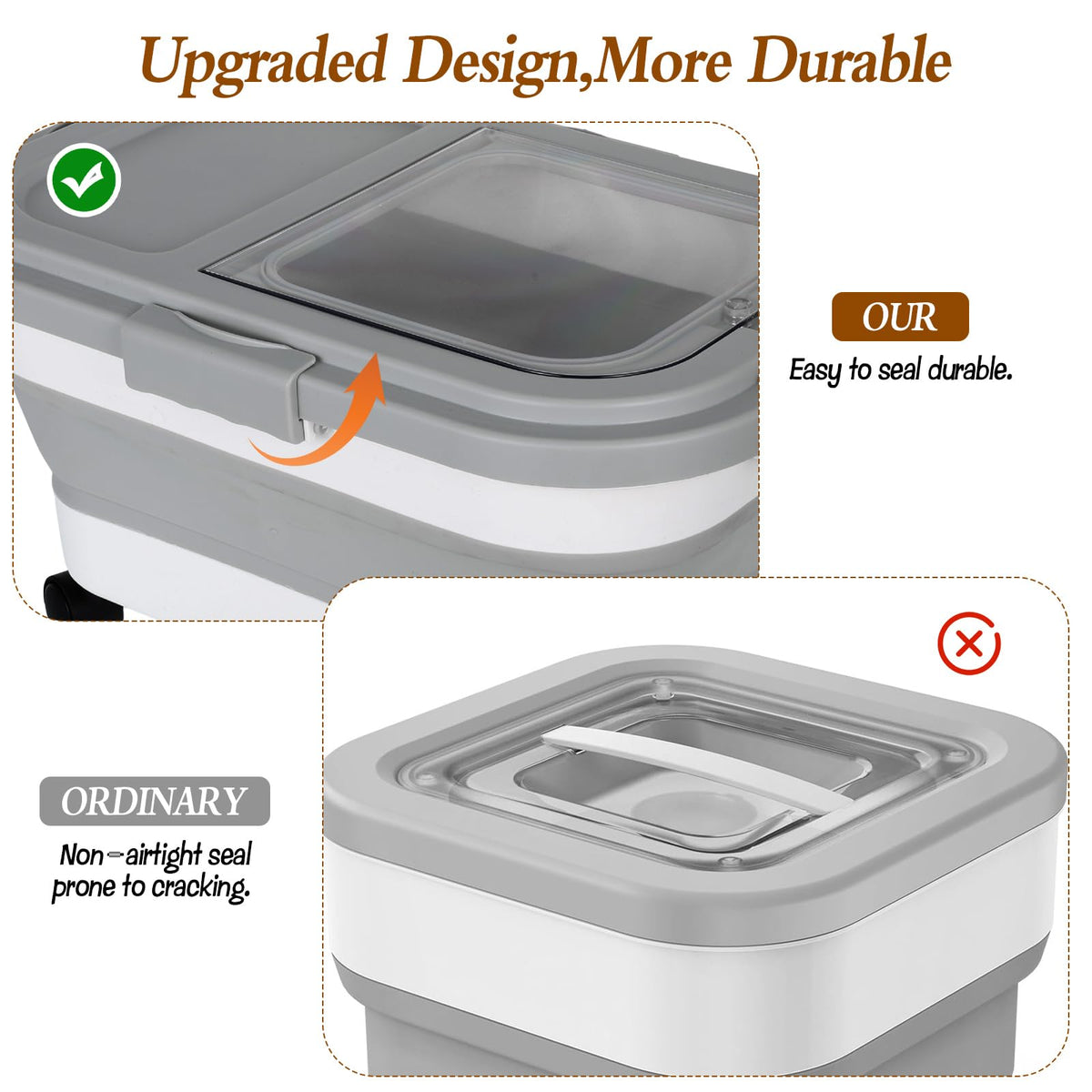 2 Pack 15Lbs Collapsible Airtight Pet Food Storage Container with Scoops V635