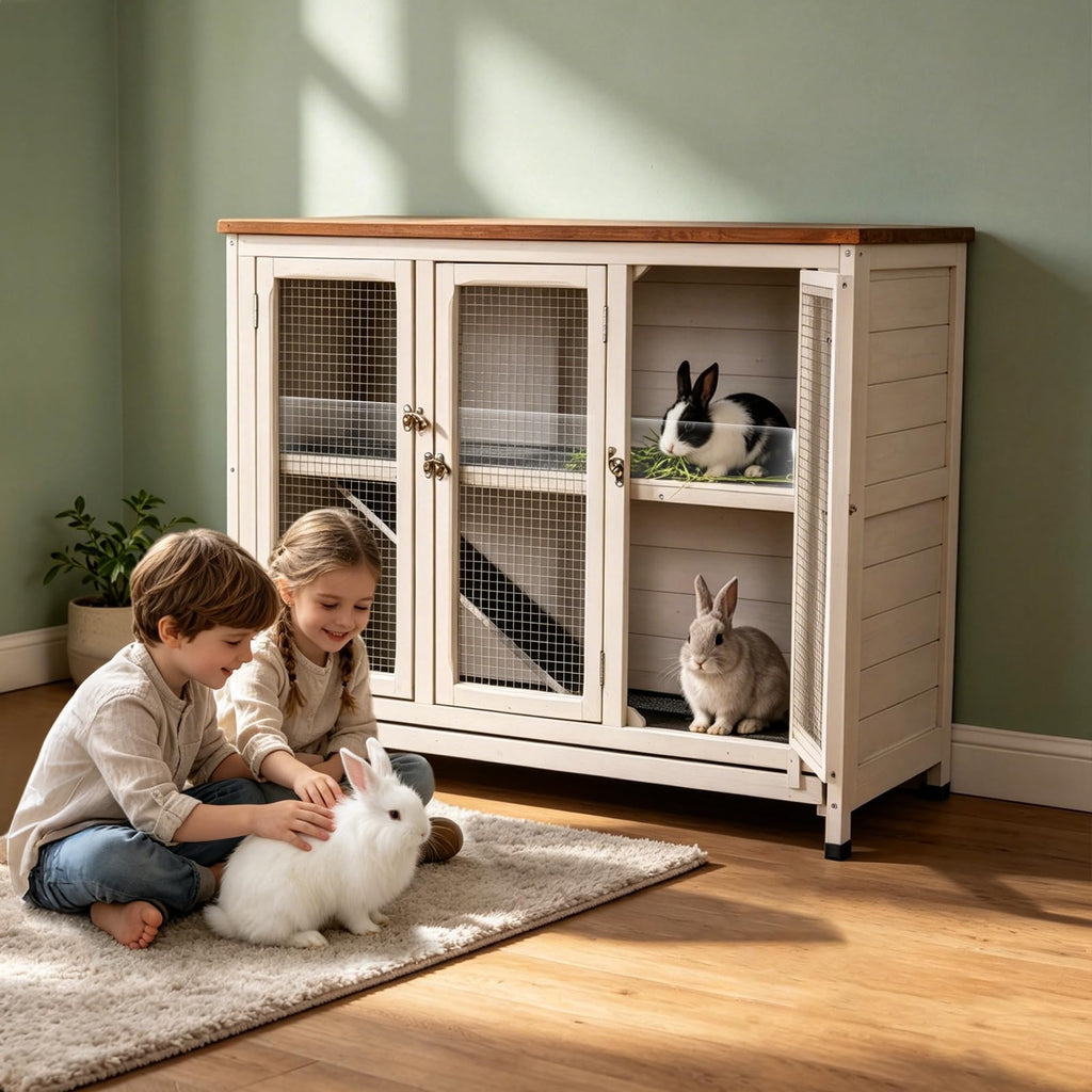 2-Story Indoor Rabbit Hutch with Pull-Out Tray K4894