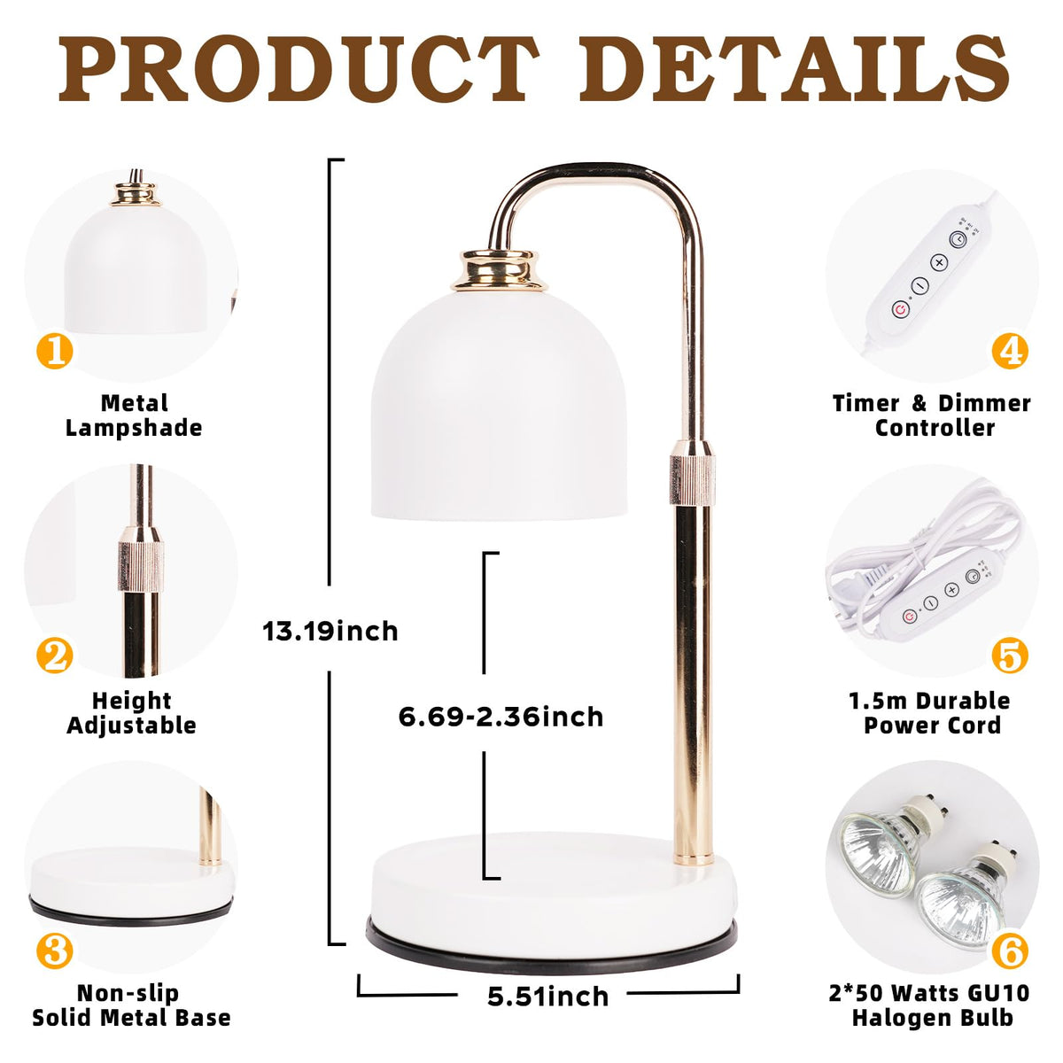 Candle Warmer Lamp with Timer Dimmable White B252426