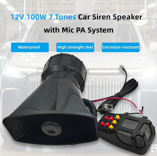12V 100W 7 Tone Car Siren Horn Speaker with Microphone U3038