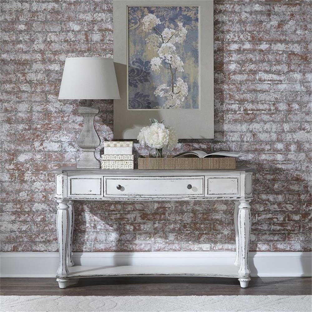 Antique White Wood Sofa Table with 1 Drawer and 1 Shelf M8435