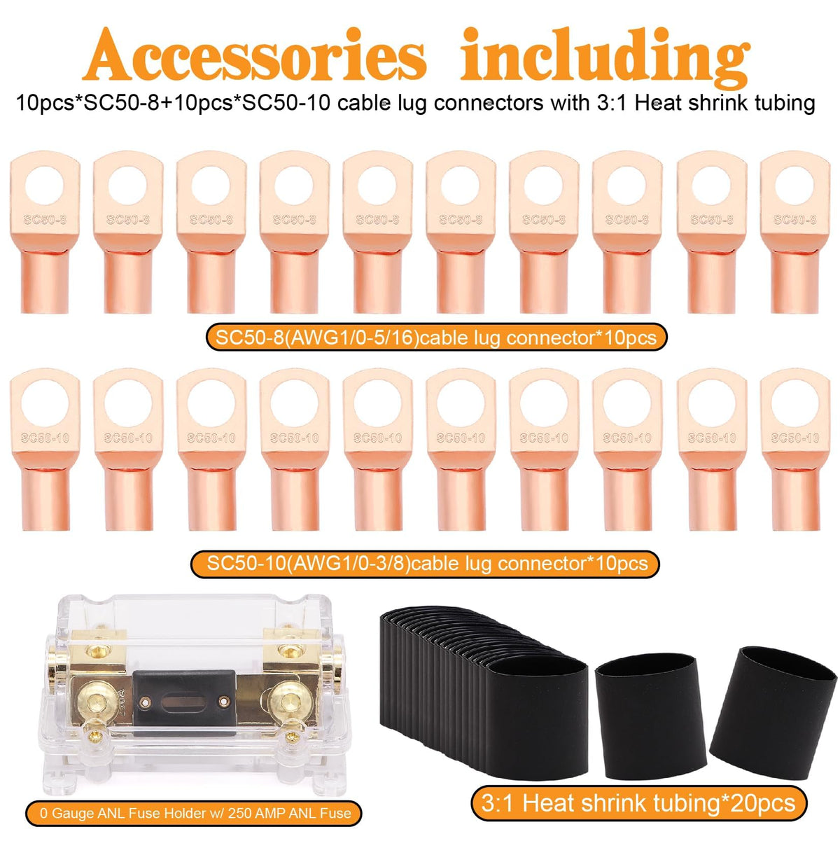 0 Gauge Battery Cable with 250A Fuse Holder & Terminals Kit A355621